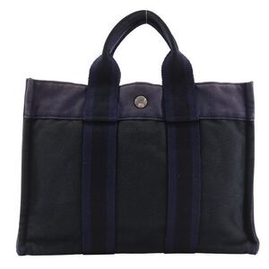 HERMES Sac Fourre Tout PM Cotton Canvas Black Navy Unisex Handbag